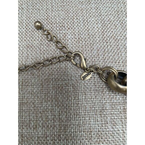 Chico’s Large Chain Link Necklace Brushed Gold Tone Logo Tag - Picture 4 of 9